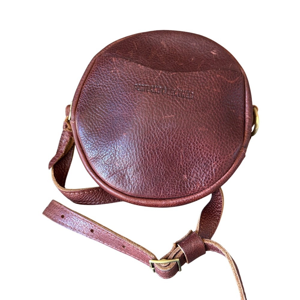 Portland Leather Goods Circle Crossbody Bag Brown Full Grain Leather Purse